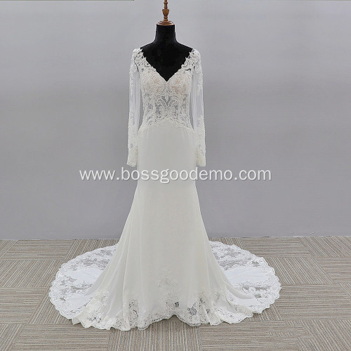 Customized long sleeve wedding mermaid dress bridal gowns